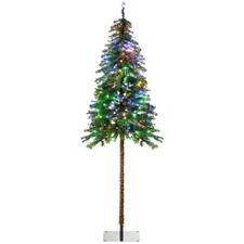 HOMCOM 6ft Prelit Pencil Christmas Tree - Warm/Color LED Lights