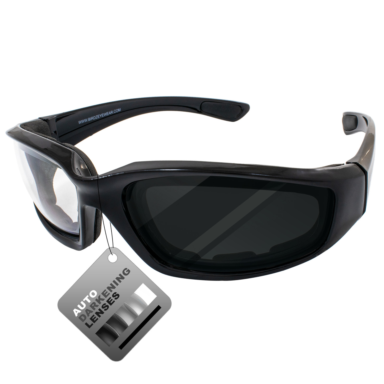 Birdz Eyewear Oriole Safety Glasses Black w/Clear to Smoke Lens 24hr Auto-Dark