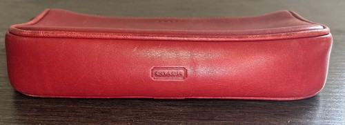 COACH - VINTAGE RED LEATHER CHUNKY CASE TRAVEL COSMETIC MAKE UP POUCH - Picture 3 of 7