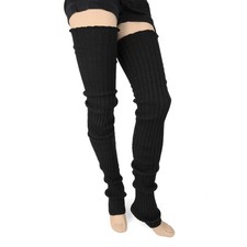 Women's Cable-Knit Leg Warmers Black Super Long