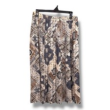 Vintage Size 14 Alfred Dunner Pleated Skirt Blue Beige Floral Elastic Waistband