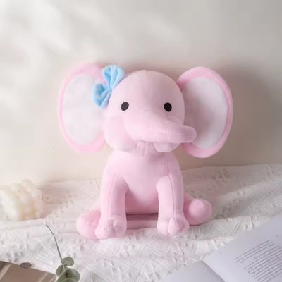 25cm Soft Elephant Pink white ear Plush Stuffed Animal - Cute Fluffy Plush Toy
