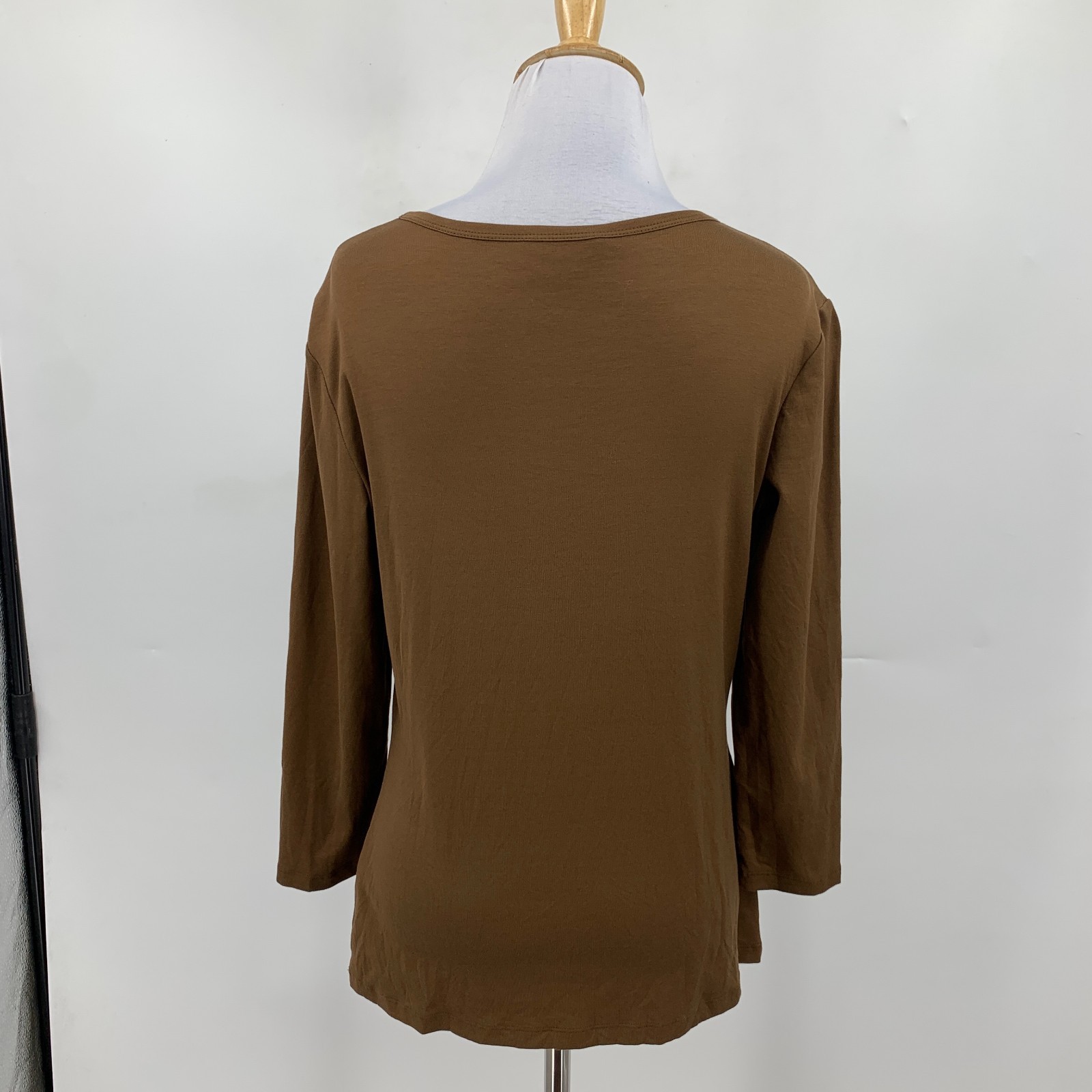 Lafayette 148 Shirt Womens M Medium Chestnut Elbow Sleeves Jersey Stretch Top