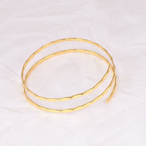 Alternate view of Hammered Layer Spiral Bangle Bracelet Gold Plated Dainty Minimalist Jewelry