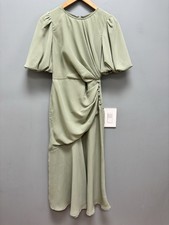 ASOS DESIGN ruched midi dress with puff sleeve check in sage green 2