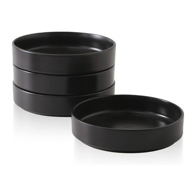 Stone Lain Celina Stoneware 4 Piece Pasta Bowl Set, Home Kitchen Utensils, Black