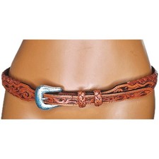 Vtg Nocona Hand Crafted Braided Brown Leather Belt Sz 34 Western Etched Buckle