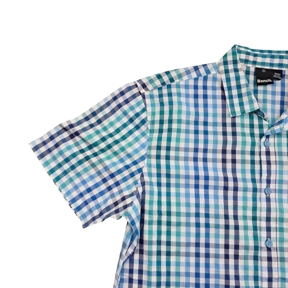 Bench Shirt Large Men's Blue Cotton Casual Lightweight Check Short Sleeve - Image 2 of 4
