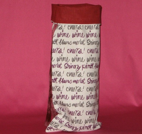 Portabotellas de vino de tela hecha a mano/bolsa de regalo - escritura de vino - PRECIO DE LIQUIDACIÓN - Imagen 3 de 3