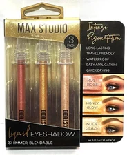 Max Studio 3 pack Liquid Eyeshadow Shimmer, Blendable Rust Rose, Honey Glow & Nu