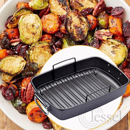 Deep Carbon Steel Baking Pan w/ Non Stick Rack Roasting Tray Oven Sheet Dish - Picture 5 of 11