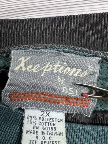 Vintage 90s Xceptions Crewneck Sweatshirt 2XL Streetwear Colorblock Green Black - Picture 10 of 16