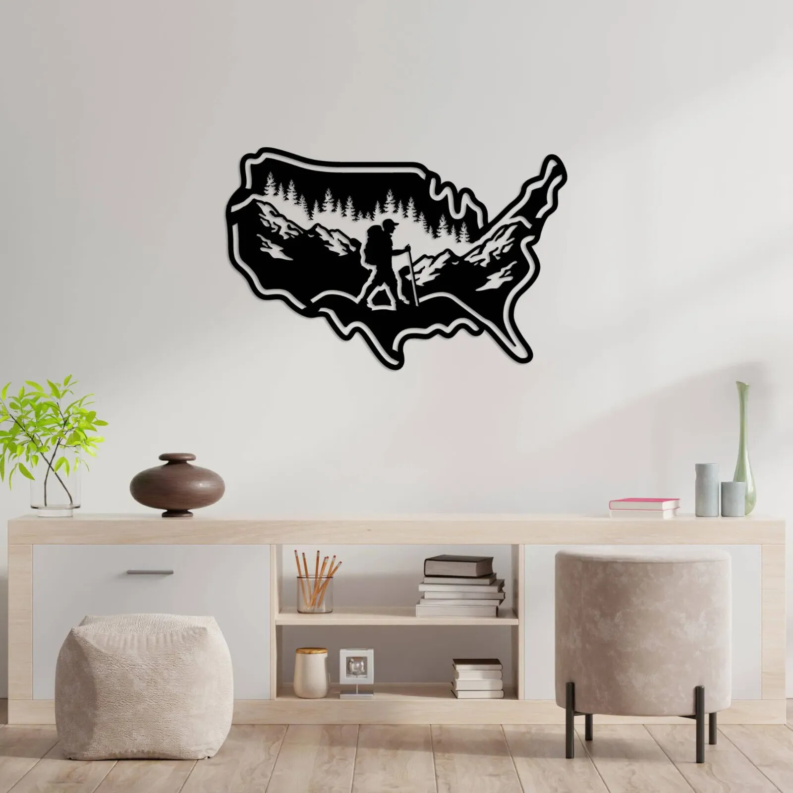 3D Metal Acrylic USA Hiking Silhouette Wall Art Home Decor-image