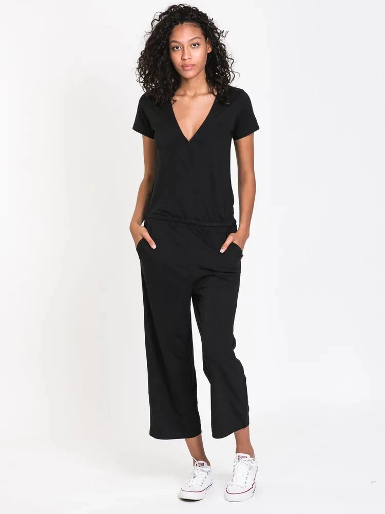 tentree Blakely Short Sleeve Black Knit Jumpsuit L131810 Size Medium