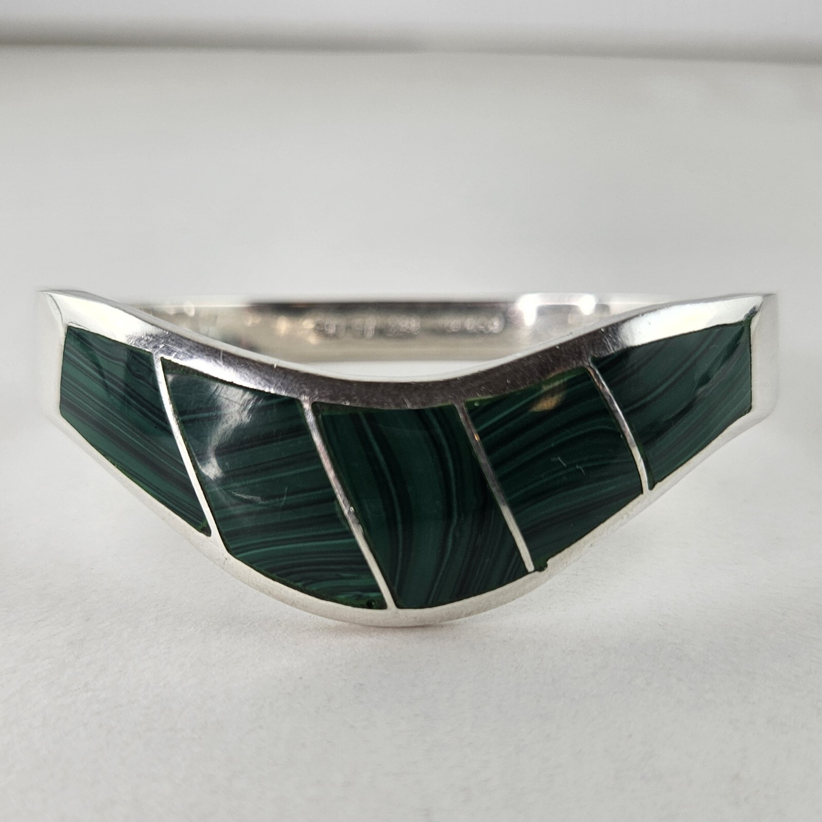 Sterling Silver Hinged Bangle Inlay Malachite Bra… - image 1