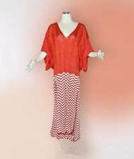 JEN'S PIRATE BOOTY Orange KIMONO Maxi Dress SHEER Side Slits Size Large - Medium