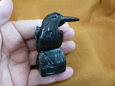(Y-BIR-RA-203) BLACK RAVEN CROW Onyx carving PERU figurine bird Noir ravens