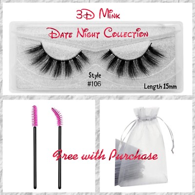 NIB Date Night 3D Luxury Faux Mink Strip False Lashes Med Length 15 mm style 106
