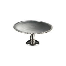 Beaded Rim Silver Aluminum Pedestal Cake Stand Display Riser