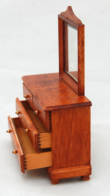 DOLLHOUSE Miniature Colonial DRESSER Dovetail Beveled Mirror ARTISAN SIGNED