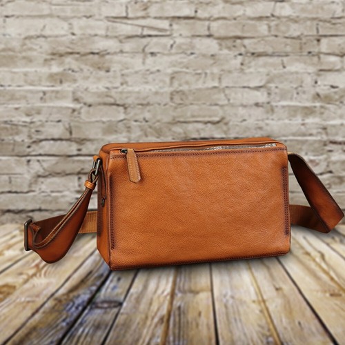 Genuine Leather Messenger Bag for Men Vintage Real Soft Leather Shoulder Bag - Picture 14 of 16