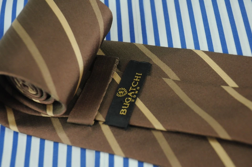 Corbata de seda tejida a rayas marrones Bugatchi Uomo para hombre 56 x 3,75 pulgadas Foto 4 de 4