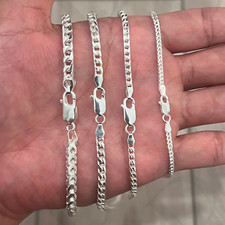 925 REAL Franco Sterling Silver Solid Chain Necklace Bracelet Diamond Cut ITALY