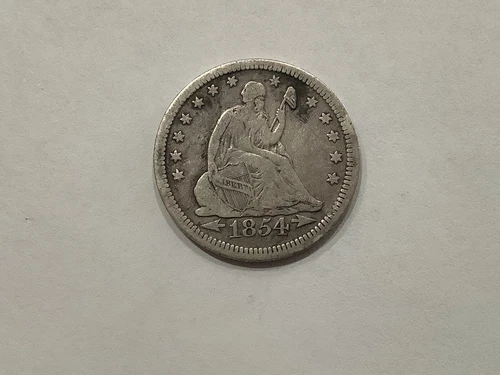 1854 Arrows Seated Liberty Quarter Fine+ exact coin shown