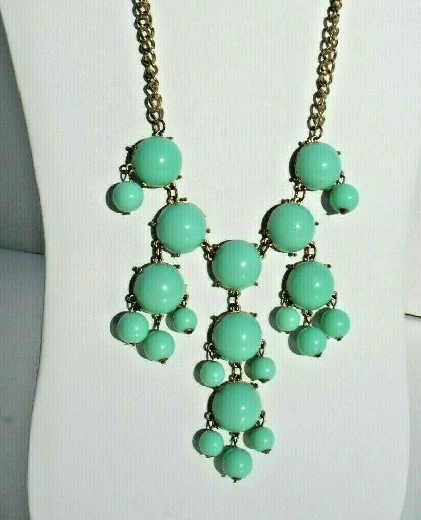 Vtg Necklace Faux Turquoise Cabochon Chandelier Statement Chunky 19"