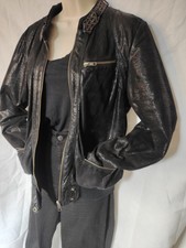 Naf Naf Leather Jacket Black With Suptile Snake Print Size 10/12 Very Good...
