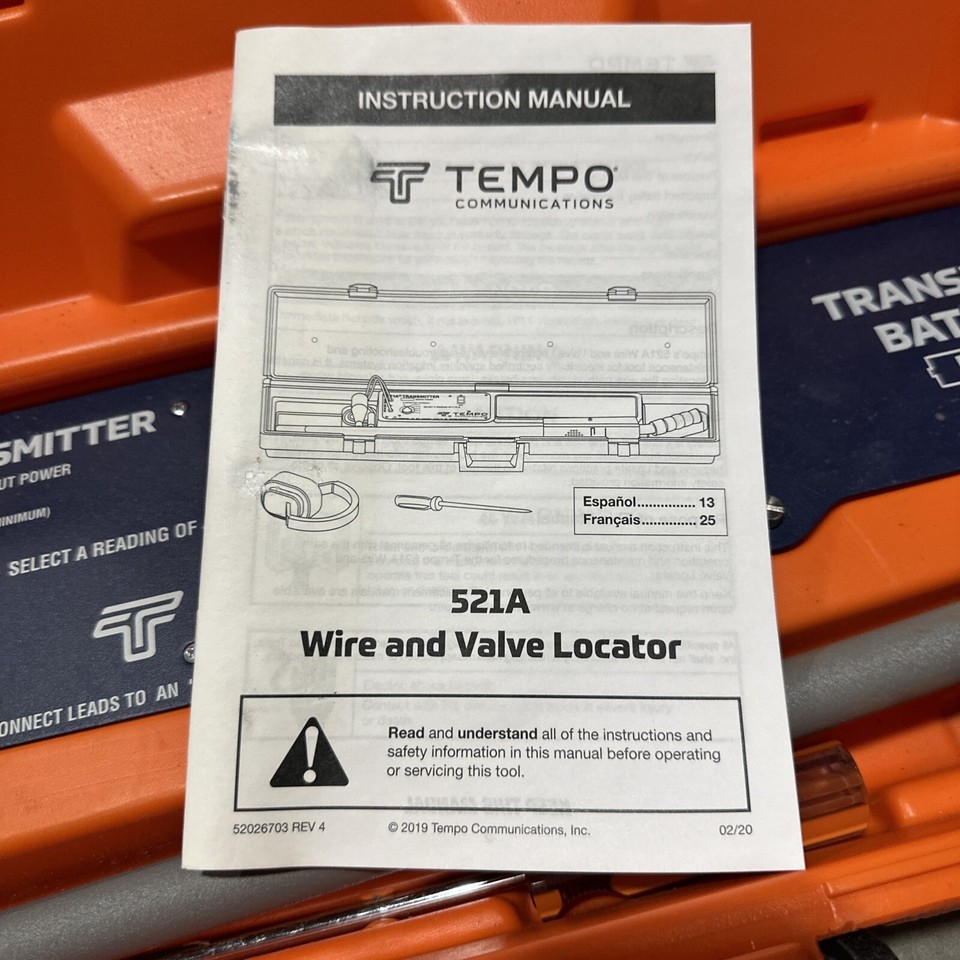 Tempo 521A 120VAC/250VDC Automatic ShutOff Wire and Valve Locator