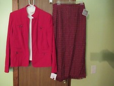 SAG HARBOR Womens 12 Red Poly Blend 3 Pc Skirt Suit NWT