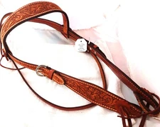 Billy Cook Leather Floral Tooled Browband Headstall Horse Tack Roughout Ties New