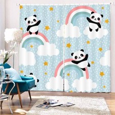 Rainbow Panda Dance 3D Blockout Photo Print Curtain Fabric Curtains Window