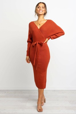 rust orange midi dress