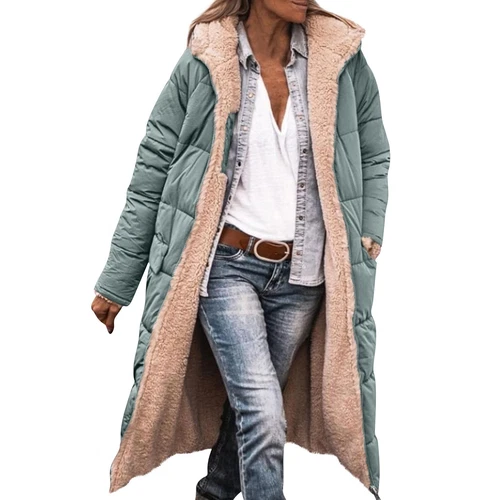Damen Winter Lange Mäntel Trendy Jacke Sherpa Fleece Gefüttert Daunenmantel - Bild 71 von 97
