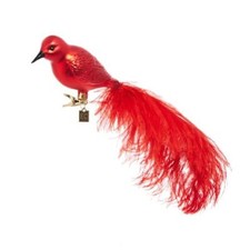 Raz Imports 12" CLIP-ON RED FEATHERED BIRD ORNAMENT