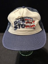 Vintage DESERT STORM White Trucker Hat Cap Mesh Snapback Flag Operation