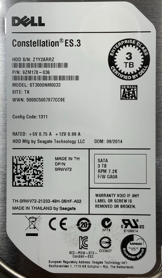 Seagate Dell 3TB 7.2k 6Gb/s SATA 3.5" HDD | ST3000NM0033, 9ZM178-036 - Image 2 of 3