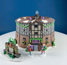 Illuminated Old Golden Globe Theater. Set of 4. Porcelain Christmas Village Hous