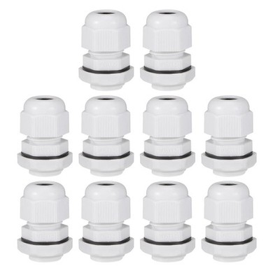10pcs M16x1.5 Cable Gland 4mm-8mm Wire Hole Waterproof Locknut White