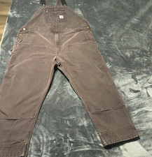 Carhartt Mens Duck Bib Overall Size 50 x 32 Dark Brown R01-M Unlined Double Knee