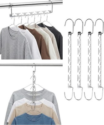 - Metal Space Saving Hangers Clothes 4 Pack 6 Slots 360° Rotating Hooks Metal