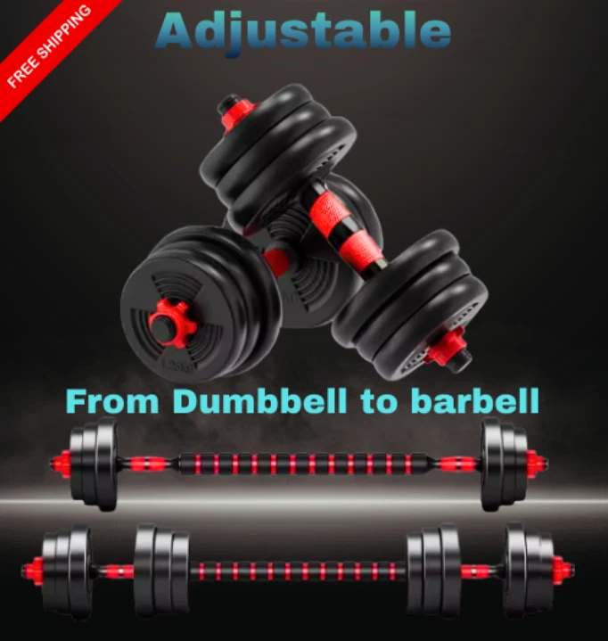 44lbs Adjustable Dumbbell Barbell Set 2-in-1 Home Gym Weight Training Kit