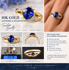 10K  Gold Blue Sapphire & Diamond Bypass Ring with free 9ct gld Sapphire Pendant