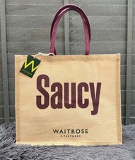 WAITROSE & PARTNERS SAUCY BURGUNDY BEIGE JUTE TOTE SHOPPING BAG NEW TAGS
