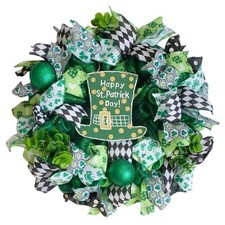 22 Inch St. Patrick's Day Wreath, Green Clover Front Door Wreath with Black