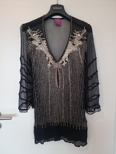 Damen Gr.S/M Luxus Strand Kleid Tunika SHIVADIVA mit Strass&Stickerei 100%Satin 