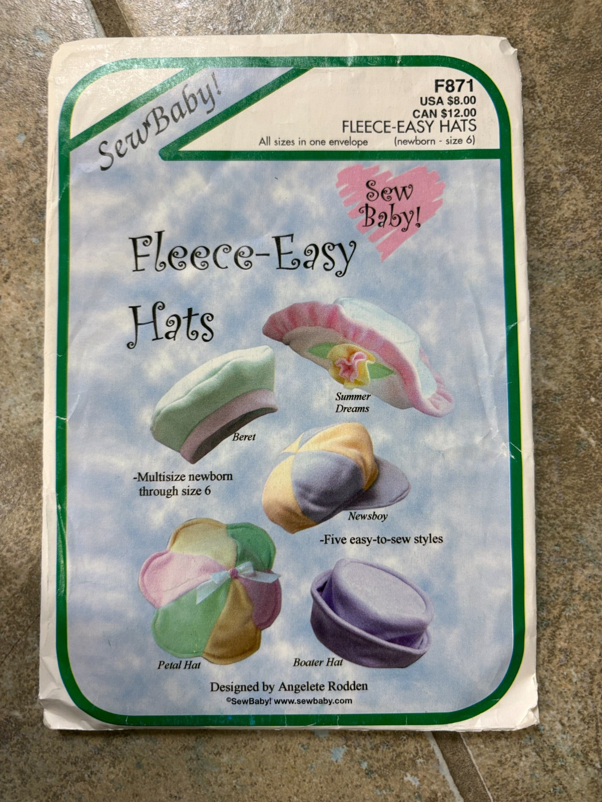 Sew Baby! 871 sewing pattern: Easy Fleece Baby Hats, 5 styles, UNCUT