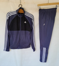 adidas Tracksuit Mens Small Blue Black Logo